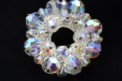 Vintage Large Pin 1 3/4″ Brooch Clear Rhinestones & Blue Vintage Clipon Earrings