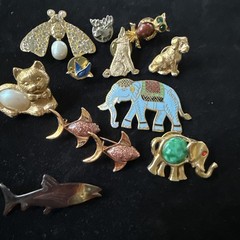 Animals Dogs Fish Birds Brooch Pin Lot MCM Jewelry Insects