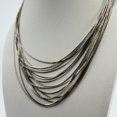 Silver Tone Multi-Strand Snake Chain Necklace – Boho Layered Statement