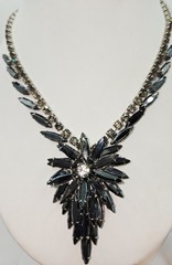 VTG Juliana D&E Black Hematite Navette Rhinestone Necklace Book Piece Statement