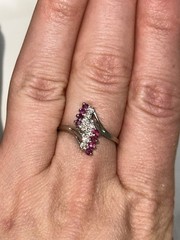 10K White Gold Natural Diamond & Ruby Ring Size 7.5 Vintage Estate 2.39g