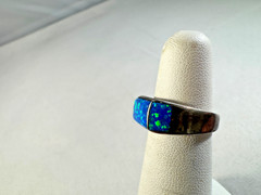Vintage Sterling Silver lnlay fiery opal ring, size 5.50