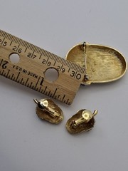 Vtg Marvella Acorn Brooch & Clip Earrings Rhinestone Autumn Jewelry Naturecore