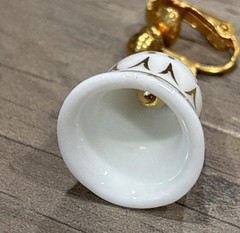 Vintage 90s Avon Signed White Porcelain Bell Clip-On Earrings Gold Tone Trim VTG