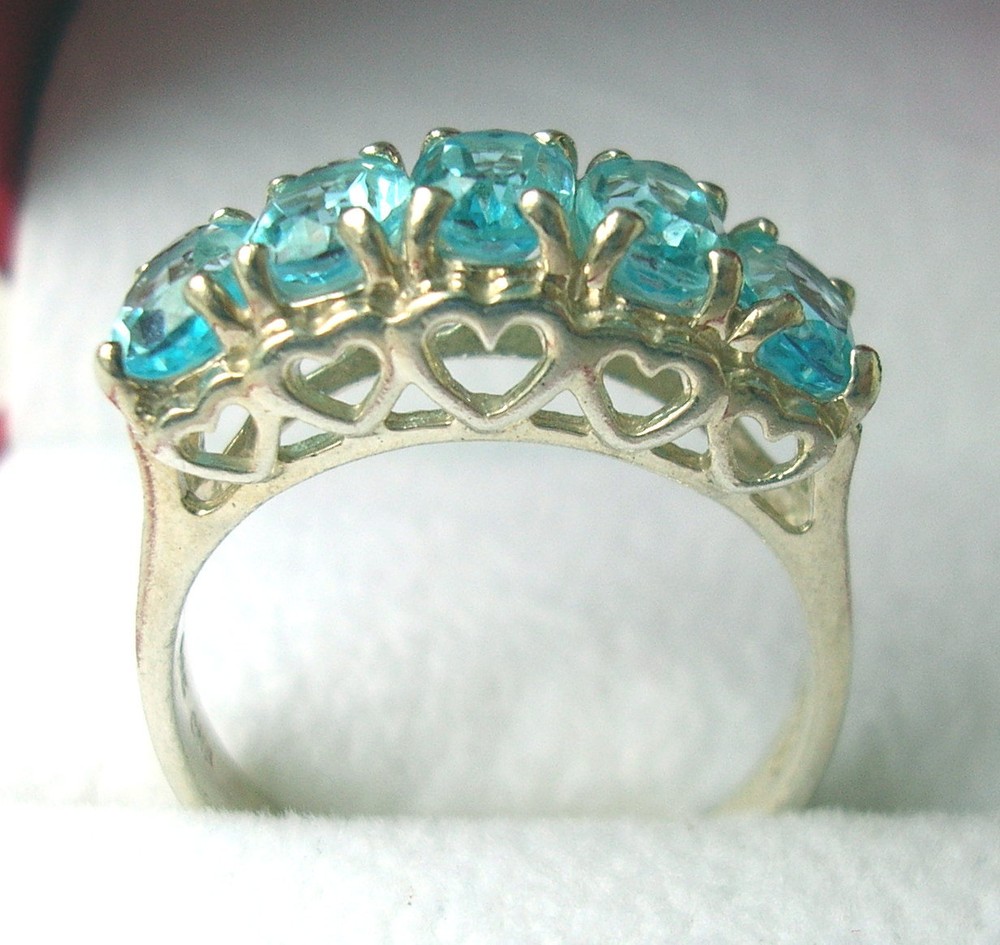 Vintage Ladies Sterling & 5 Blue Topaz Ring size 7 Signed C N A
