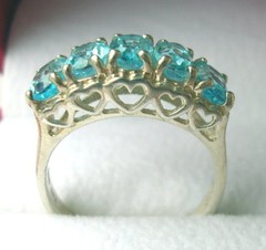 Vintage Ladies Sterling & 5 Blue Topaz Ring size 7 Signed C N A
