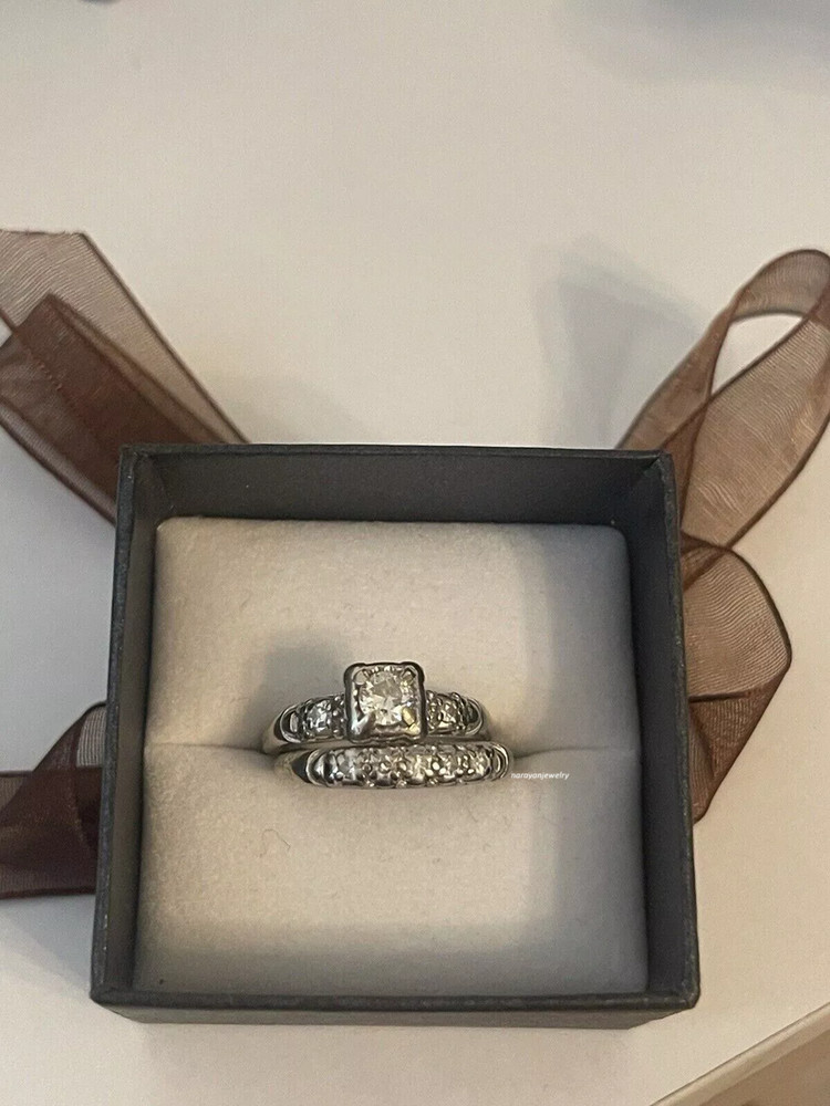 Vintage Style Bridal Ring Set 2.3Ct Round Cut Lab Created Diamond 925 Silver