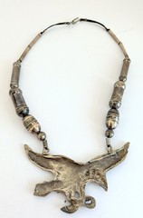 Vintage Heavy Metal Eagle Patriotic Silver Bead Statement Necklace