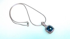 Scott Kay Sterling Blue Topaz SK Pendant 925 Silver Chain Necklace