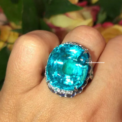 Incredible 20.13 Aquamarine From Surrounded With CZ, Aquamarine & Sapphire Ring