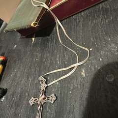 Vintage 925 Silver, Marcasite and Garnet Cross Pendant Necklace