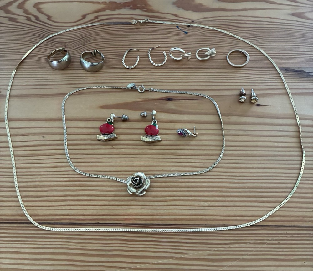 Estate Gold Jewelry Lot – 10K, Gold Plated & Costume – Necklaces & Earrings
