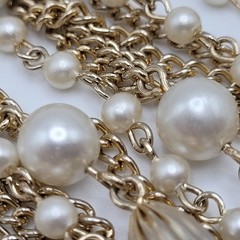 Elegant Multi Chain Bead Faux Pearl Gold Tone Layered Necklace Vintage 18 Inch