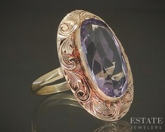Vintage 14k Yellow Gold Oval Natural Amethyst Shield Ladies Ring 3.1g p26107