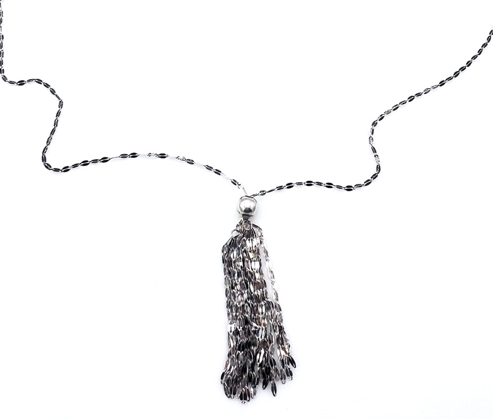 Vintage 925 Italy Sterling Silver Chain Tassel Necklace 32 in