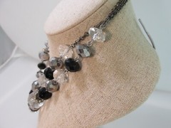 Crown Trifari Faceted Beads Necklace Blk Crystal Clear Rhinestone Double Strand