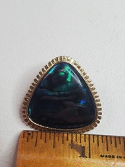 Abalone Style Goldtone Triangle Pierced Stud Earrings 1.25in Vintage 1980s