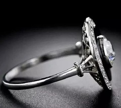 Art Deco Style Lab-Created Diamond & Black Onyx Wedding 14k White Gold FN Ring