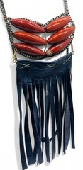 Vintage 70’s Native Inspired Ethnic Jasper Stone And Leather Fringe Necklace