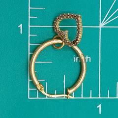 925 FAS Heart Charm Hoop Earrings 1.25in Vermeil Sterling Silver 2.94g Estate