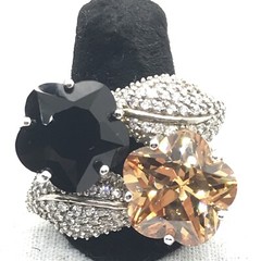 Vintage 925 Sterling Onyx Orange – Clear Cubic Zirconia Pave Design Ring 8.5