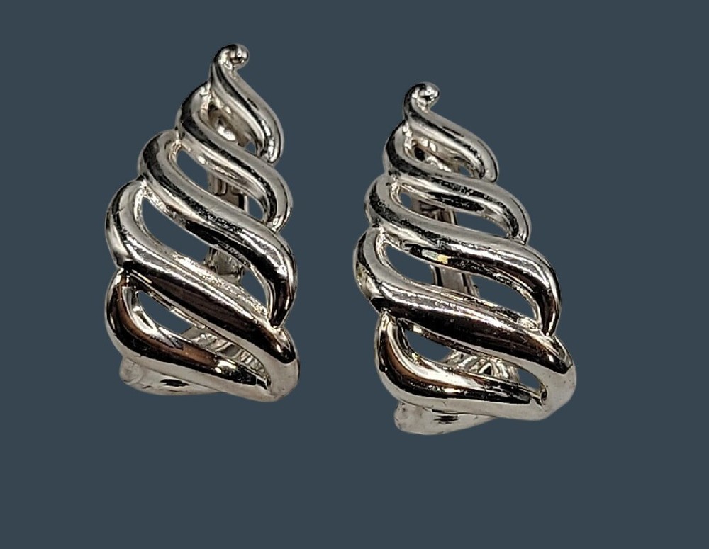 Vintage Napier Silver Tone Screw Back Clip On Earrings Twisted Silver Tone Huggi