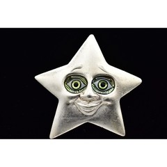Danecraft Vintage Star Eyes Pin Brooch Staring Face Silver Signed NOS 80s BinA4