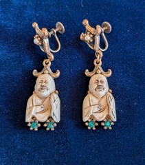 Selro Selini Vintage 1950s Buddha Gold Tone Clip On Screw Back Earrings