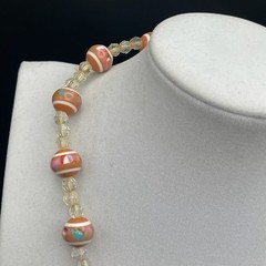 Vintage Orange White Striped Glass Bead Choker Necklace Crystal Spacers 15 in