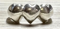 Vintage Handmade Sterling Silver Triple Heart Band Ring, Size 5.75, 3.2g