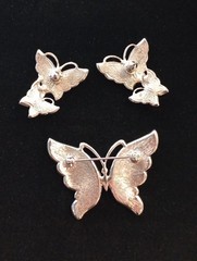 Butterfly Brooch & Earrings Set Yellow Enamel Rhinestone Vintage Style