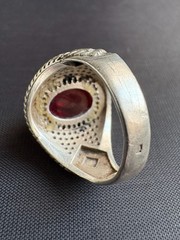 Vintage 925 Sterling Silver Red Agate & Black CZ Accents Ring Size 11.25 US
