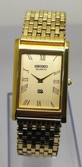 Vintage Seiko Slim Quartz Tank Unisex Refurbished Japanese Wrist Watch Gold Dial