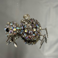 Joseph Warner Brooch Silver Tone Aurora Borealis Rhinestone Duck Bird Vintage