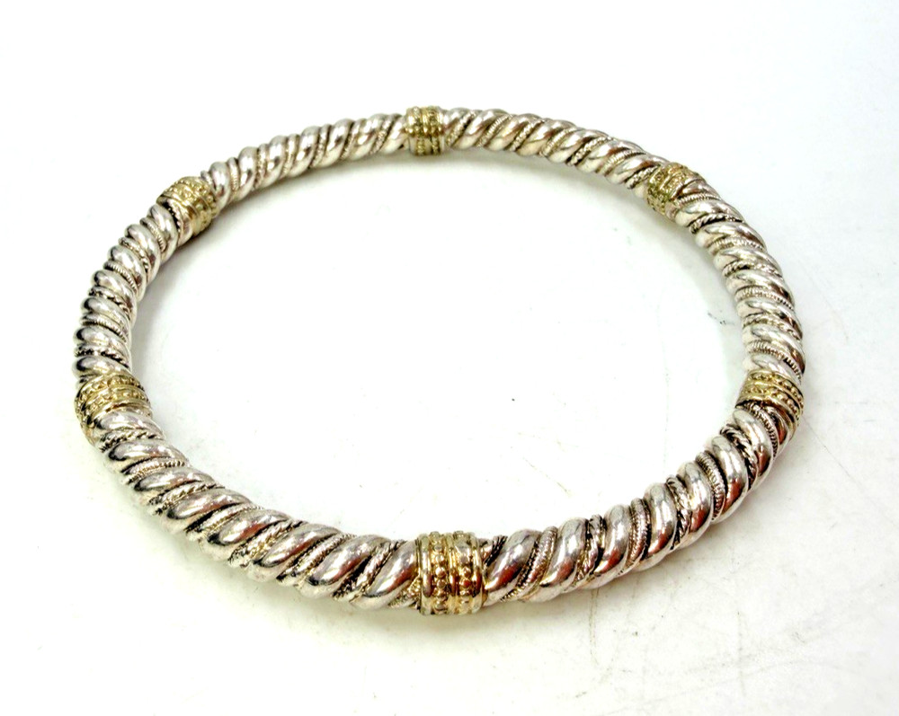Vintage Bracelet Oscar De La Renta Bangle Silvertone Mixed Metal Heavy 7.75