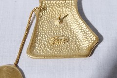 Vtg Tona Signed Gold Tone Coin Purse Dime Dangle Pin Brooch