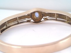 STUNNING ANTIQUE 14K GOLD FILLED WHITE & BLUE STONE HINGED BANGLE BRACELET