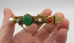 VINTAGE HINGED BANGLE BRACELET with ASSORTED GEMSTONES