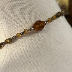 Vintage Czech Large Topaz Amber Faceted Crystal Bead Necklace Clip Earrings Set