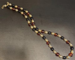Vintage Yves Saint Laurent YSL Root Beer, Black & Gold Tone Bead Necklace 32”