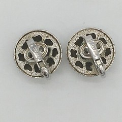 Vintage Signed TRIFARI Crown Silver Tone Textured Round Shape Clip-On Earrings