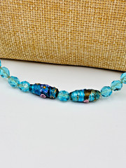Antique Murano Venetian Glass Aqua Blue Wedding Cake Crystal Bead 39″ Necklace