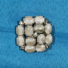 Vintage Creamy Beige Moonstone Domed Cluster Brooch