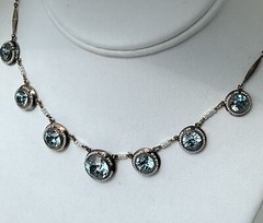 Antique Victorian 14k Gold Round Vivid Blue Zircons with Seed Pearls Necklace