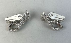 Vintage 50s White Rhinestone Silver tone Clip on Earrings Beautiful!