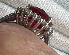 RUBY 12mm x 10mm & WHITE TOPAZ Sterling Silver 0.925 Vintage band RING size 6.75