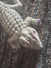 Vintage Textured Metallic Miniature Alligator Brooch with Purple Claw Accents