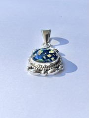 1960s Taxco TC-319 .925 Silver & Opal-Style Dichroic Glass Large Flower Pendant