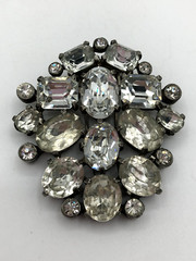Vintage EISENBERG ORIGINAL Clear Rhinestone FUR CLIP SIGNED Pre WW2 Era
