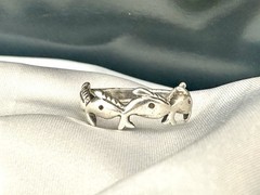 Sterling Silver 925 Ring Good Luck Band Vintage Fish Dolphin Whale